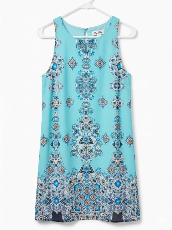 by & by Dresses & Skirts - by & by Aqua Tile-Print Sleeveless Shift Dress